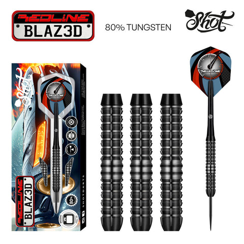 Shot Darts Redline BLAZ3D Steel Tip Dart Set - 80% Tungsten - 24gm